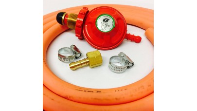 Propane Regulator with Hand Wheel + BBQ Nut and Nozzle + 2m Gas Hose + 2 Jubilee Clips