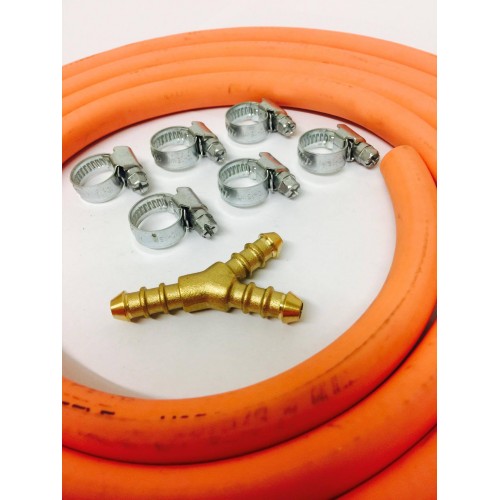 3 Way Y Connector Splitter Kit With 2mt 8mm I D Gas Hose 3 Clips