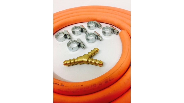 Y Piece for 8mm Gas Hose + 8mm Gas Hose 2 Metre + 6 Jubilee Clips