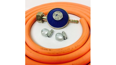 Butane Regulator Screw In + 8mm Gas Hose 2 Metre + 2 Jubilee Clips