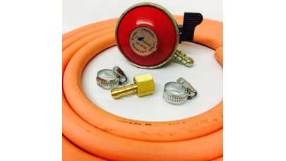 Patio Gas Propane Regulator + BBQ Nut and Nozzle + 2m Gas Hose + 2x Jubilee Clips